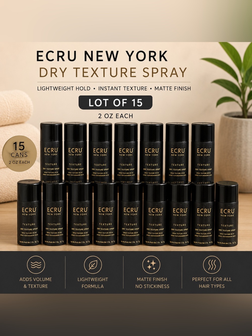 ECRU New York Dry Texture Spray - Black & Gold Mini Cans (Lot of 15)